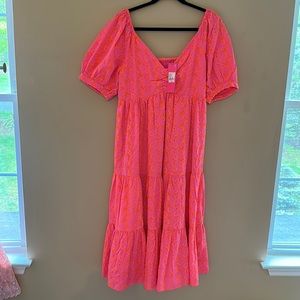 Lilly Pulitzer Kina midi dress pink isle psychedelic swirl eyelet